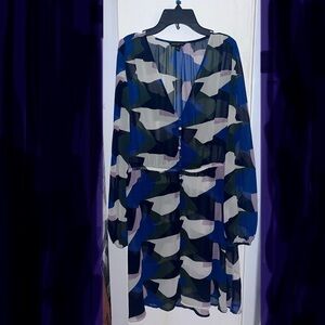 Large, Banana Republic, Long Sleeve, Short-length, multi-color dress.